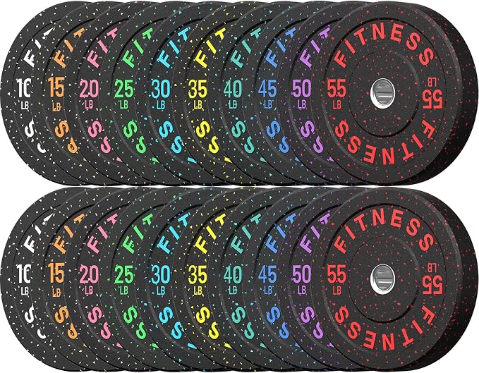HANDBODE 2-Inch High-Bounce Bumper Plates, Olympic Weight Set, 10-650 lb | Barbell Weight Plates Set for Home Gym, Colored Weights Rubber Strength Training Plate for Weight Lifting