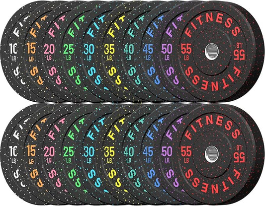 HANDBODE 2-Inch High-Bounce Bumper Plates, Olympic Weight Set, 10-650 lb | Barbell Weight Plates Set for Home Gym, Colored Weights Rubber Strength Training Plate for Weight Lifting