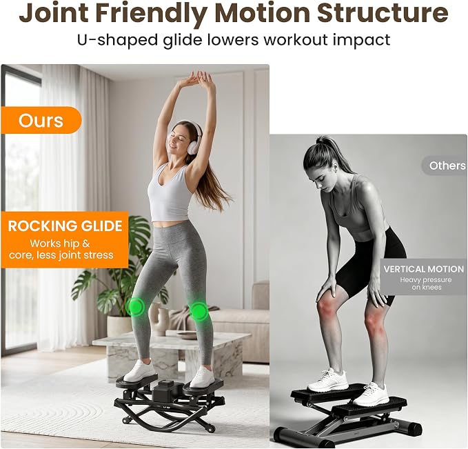Rock Stepper for Home Exercise, Side-to-Side Mini Stepper with Bands, Low-Impact Cardio for Glutes Legs Core, Quiet LCD Fitness Machine