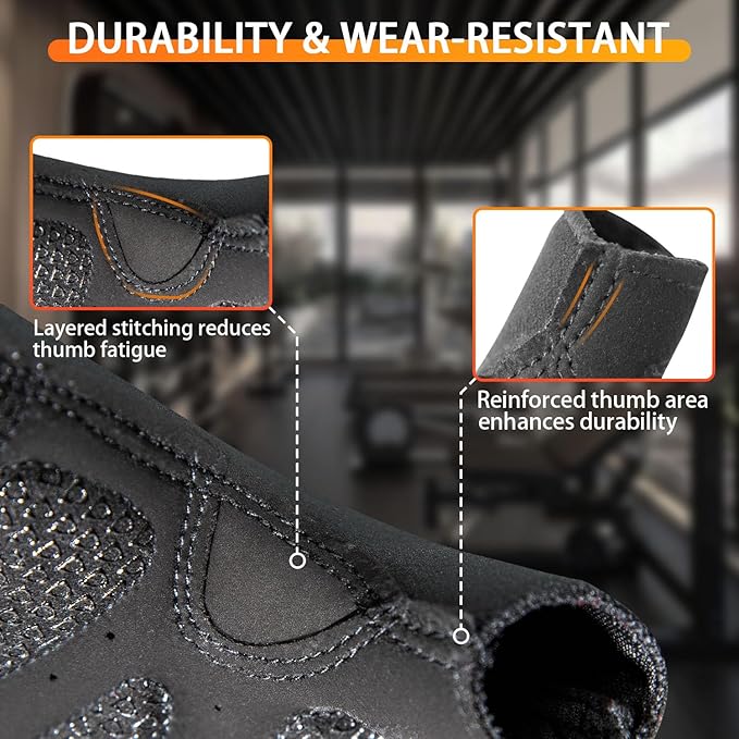 Workout Gloves for Men and Women, Gym Gloves for Weight Lifting, Exercise, Cycling, Training & Fitness, Fingerless with Padded Grip, Full Palm Protection & Breathable Design