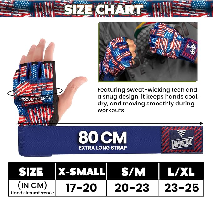 WYOX Neoprene Gel Boxing Hand Wraps Inner Gloves for Men & Women – 80cm/31in Quick Wrist Strap, Padded Knuckle Protection, Fingerless MMA Muay Thai Kickboxing Wraps for Training & Martial Arts