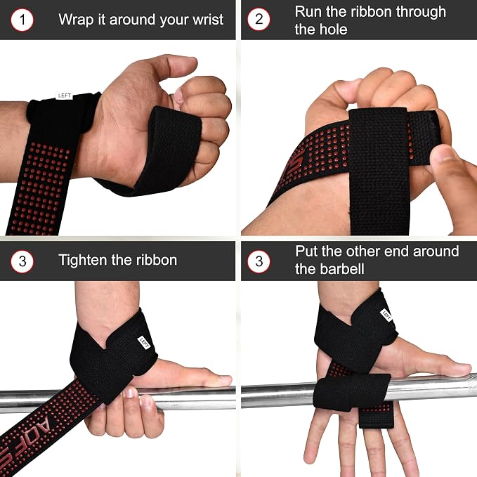 AQF Weight Lifting Straps, Padded Cotton Gym Wrist Straps for Deadlifts | 23" Extra-Long, Heavy-Duty Webbing, 5mm Neoprene Cushioning, Open-Loop Design, Sold as Pair, Ideal for Rows & Pull Workout