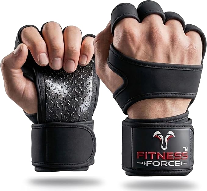 FITNESS FORCE Ventilated Weight Lifting Workout Gloves for Men & Women | Gym Gloves for Men & Women with Built-in Wrist Wraps for Men, Exercise Gloves for Weightlifting, Cycling & Cross Training