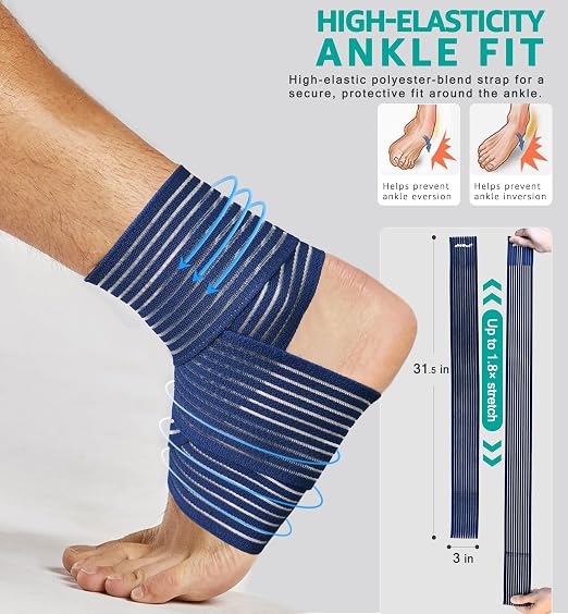 Foot & Ankle Brace 2 Pack, Adjustable Compression Wrap for Men & Women – Helps with Sprains, Plantar Fasciitis, Achilles Tendonitis, Arthritis, Running, Sports, Gym – Fits in Shoes (Navy Blue)