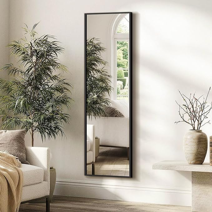 FICTOR Full Length Mirror with Stand, Floor Standing Mirror, 56"x15", Black | HD Shatterproof Glass, Free-Standing or Wall-Mounted, Full Body Mirror for Bedroom, Living Room, Dressing Room, Entryway