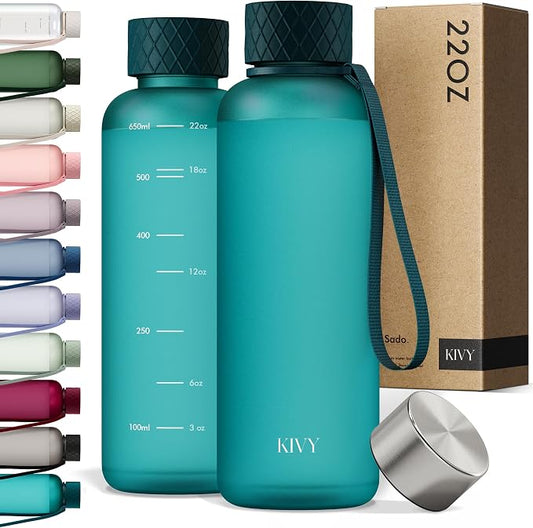 KIVY Slim Water Bottle 22oz [Lightweight & Shatterproof] Leak Proof Bottle for Women & Men - Clear plastic water bottle no straw - Dishwasher Safe Tritan Bottle BPA Free