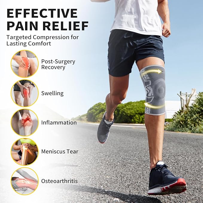 CAMBIVO Knee Brace for Men & Women, 2-Pack Compression Sleeve with Gel Pad | Patella Gel Pad with Side Stabilizers for Knee Pain Relief. Ideal for Running, Weightlifting & Arthritis, Workout, Daily Use