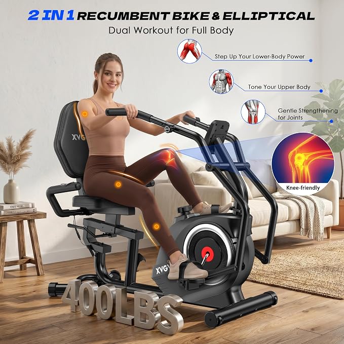Recumbent Exercise Bike, Stationary Bike for Home with Arm Exercise | Recumbent Bike with 400LB Whisper-Quiet 16 Levels Magnetic Resistance Heart Rate and Multi-Function LCD Comfortable Seat