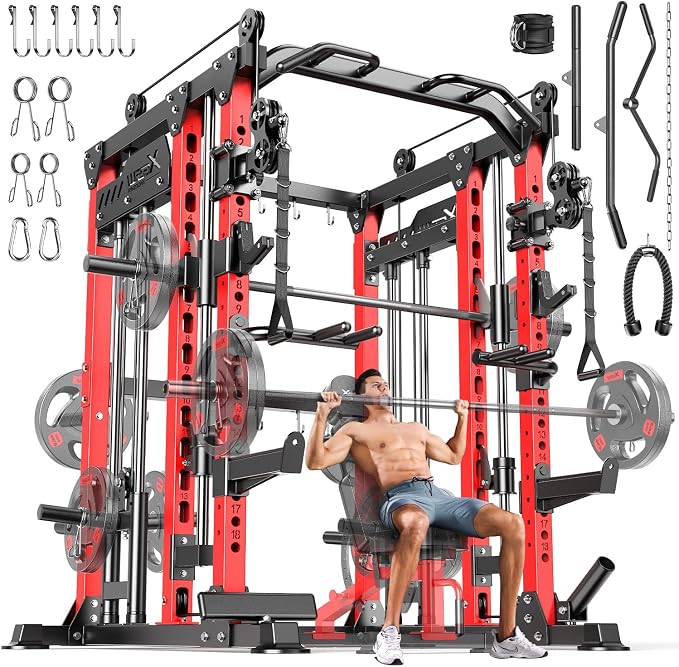 Multi-Purpose Squat Rack,Smith Machine Weight Rack Set with Cable Crossover System, Home Gym Power Racks, Power Racks and Packages