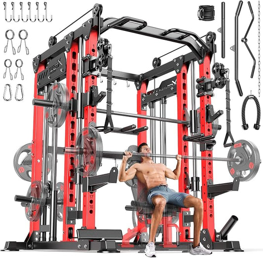 Multi-Purpose Squat Rack,Smith Machine Weight Rack Set with Cable Crossover System, Home Gym Power Racks, Power Racks and Packages