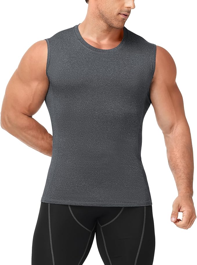 Men's Compression Shirt Sleeveless Athletic Workout Tank Tops Quick Dry Muscle Undershirts for Gym Running