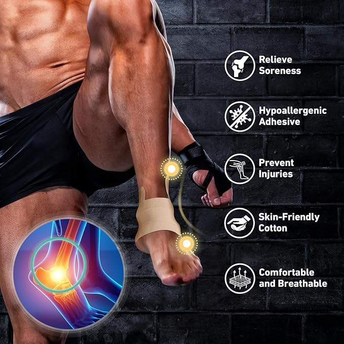KTQUICK Precut Kinesiology Tape for Ankle,12PCS,20% Stronger Adhesive,Beige | Ankle Support Tape with Premium Cotton, Breathable, Waterproof, Latex-Free Athletic Tape for Running, Training & Hiking