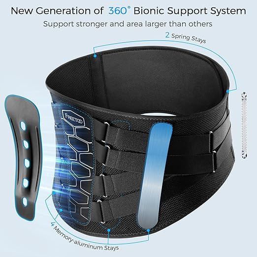 FREETOO Back Brace for Lower Back Pain Relief with Pulley System,Lumbar Support Belt for Men & Women with Lumbar Pad, Ergonomic Design and Soft Breathable 3D Knit Material,for Herniated Disc,Sciatica | 3D Knitted Fabric,Metal Plate,Lumbar Pad, Herniate...