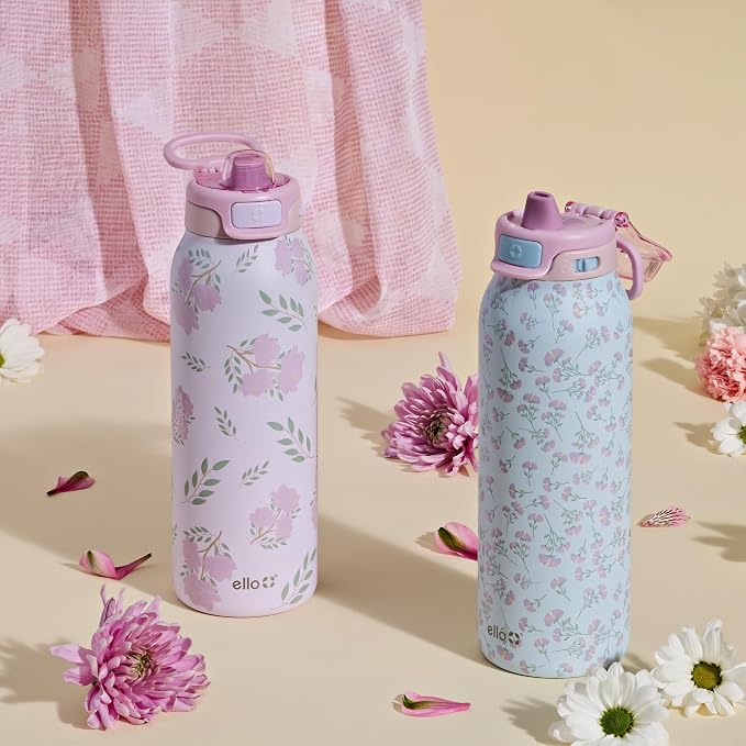 Ello Pop & Fill Insulated Stainless Steel Water Bottle with Quick Fill Lid, Leakproof Locking, Sip or Chug Spout, BPA-Free, Double Wall Vacuum Insulated for Sports, Travel & School- 22oz / 32oz / 40oz