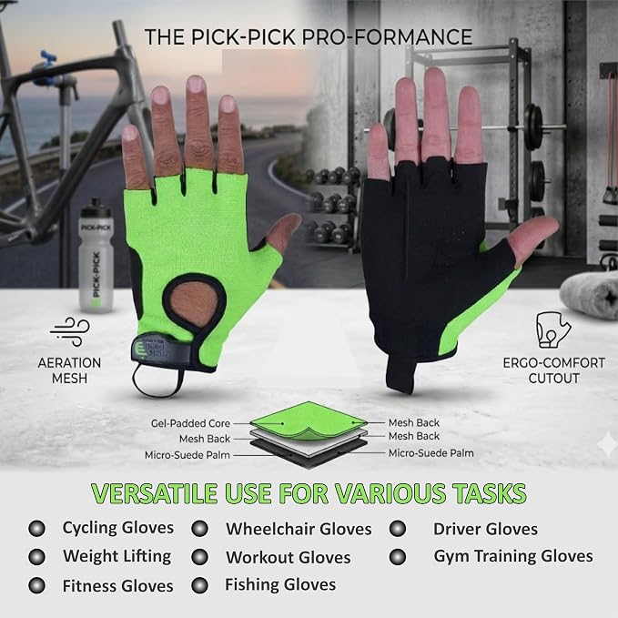 Breathable Anti-Slip Cycling, Gym & Outdoor Work Gloves with Adjustable Wrist Support, Fingerless Garden Gloves Women Weight Lifting Gloves Men Gym