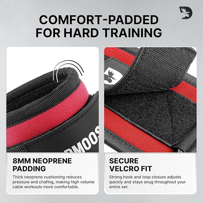 DMoose Ankle Strap for Cable Machine - One Size Fit with Premium Padding, Workout Kickback Ankle Cuffs, Ankle Bands for Working Out, Booty Workouts, Leg Extension, Hip Abductors & Lower Body Exercises