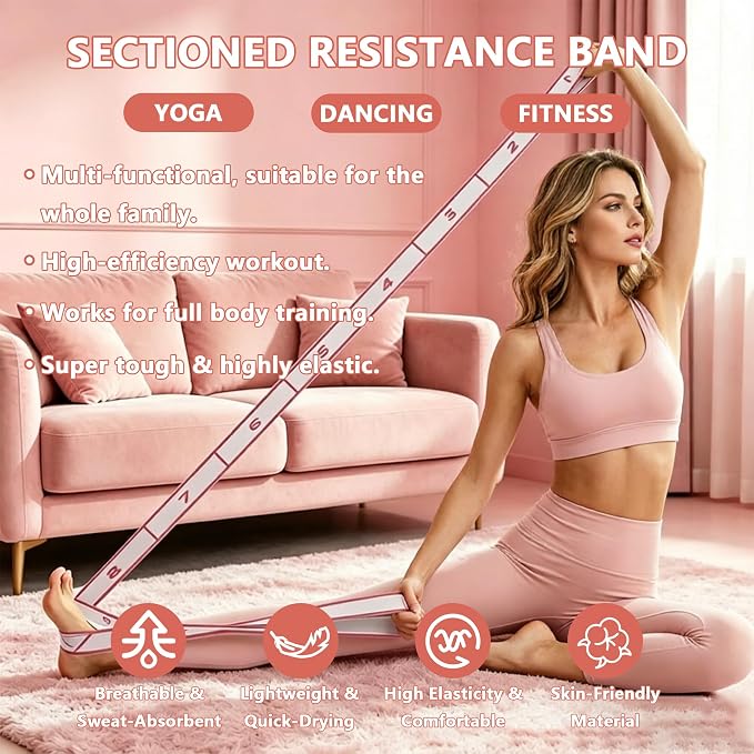 Fabric Exercise Straps, Number Stretch Resistance Bands with 10/12 Loops | Stretching Strap for Exercise, Physical Therapy, Rehab & Flexibility, Home Gym Equipment for Yoga, Pilates, Dance, Gymnastics