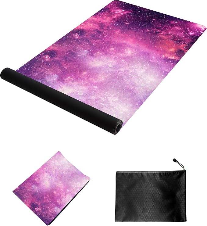 nuveti Printed Travel Yoga Mat 1/16 Inch Thick Non Slip Fitness Workout Mat | with Carrying Bag, Foldable Lightweight Suede & Natural Rubber Yoga Mat for Yoga Pilates and Fitness 72" L x 24" W x 1.5mm