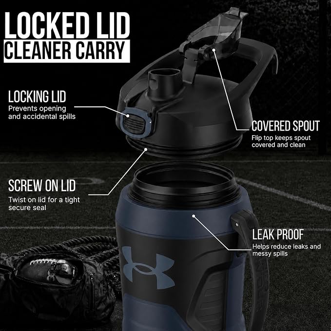 Under Armour Insulated Water Bottle with Handle & Fence Hook, Half Gallon Sports Water Jug, Leak-Resistant & BPA-Free for Baseball, Football & Gym - Academy/Black, 64oz