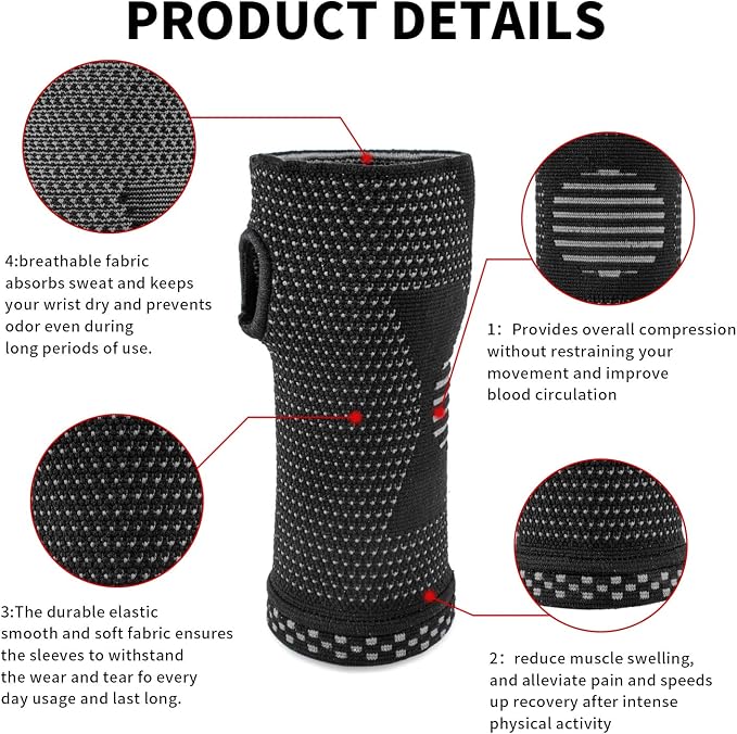 Wrist Compression Sleeves (Pair) for Carpal Tunnel and Pain Relief Treatment,Wrist Support for Women and Men.Breathable and Sweat-Absorbing carpal tunnel wrist brace