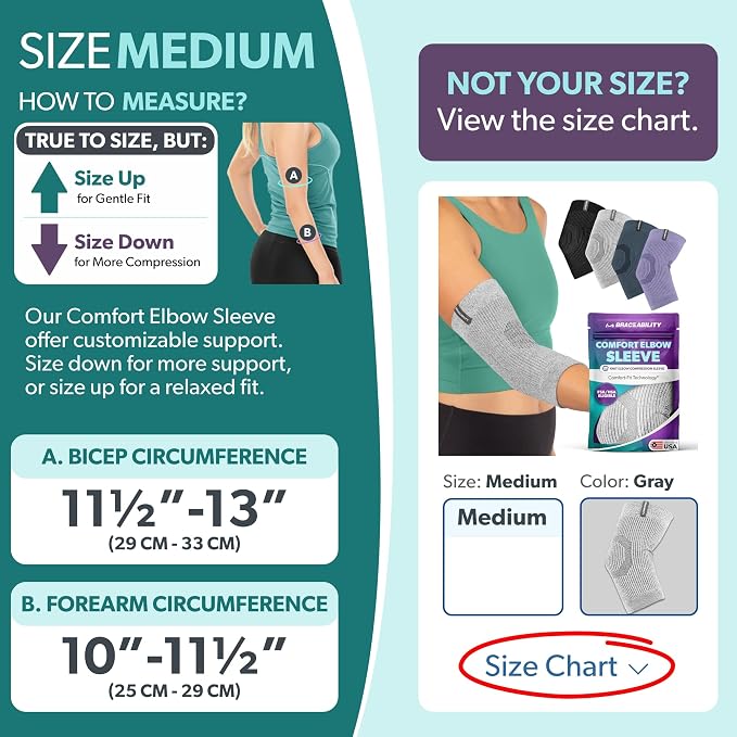 BraceAbility Elbow Compression Sleeve for Bursitis - Olecranon Elbow Brace for Tendonitis, Tennis Elbow, Golfers Elbow, Arthritis, Elbow Pain Relief Arm Sleeve for Women and Men (M - Gray)