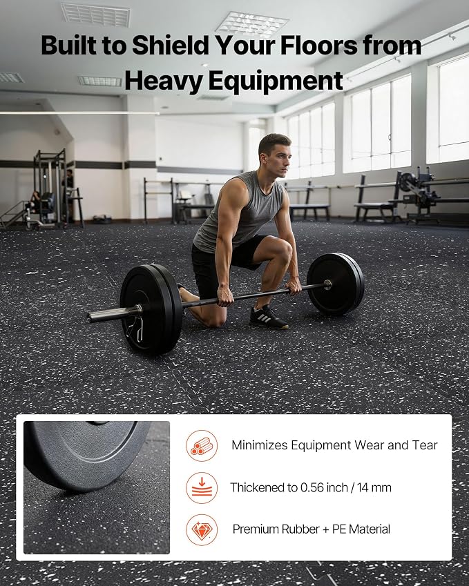 VEVOR 0.56Inch 96sq.ft 24 Tiles Gym Flooring for Home Gym, Rubber Top with High Density EVA Foam, 24 x 24In Gym Floor Exercise Equipment Mats, Interlocking Gym Mats, Puzzle Workout Mats, Black & White | Rubber Top with High Density EVA Foam, Lightweigh...