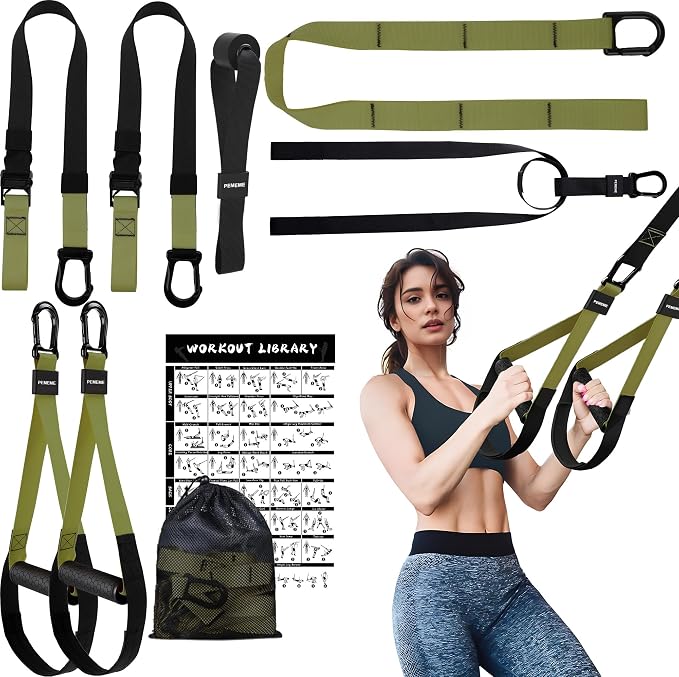 Home Resistance Training Kit | Full-Body Workout with Suspension Trainer Straps, Door Anchor, Handles, and Carrying Bag | Complete Home Gym Equipment