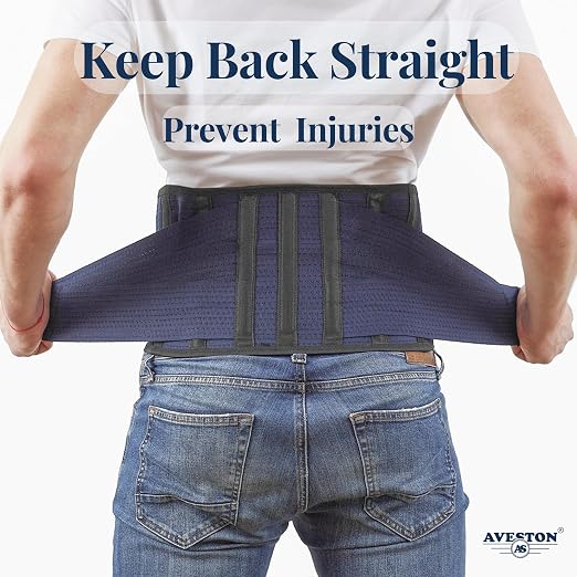 AVESTON Back Support Lower Back Brace for Back Pain Relief: Thin Breathable Rigid 6 ribs Adjustable Lumbar Support Belt for Men/Women Keeps Spine Straight and Safe – XLarge