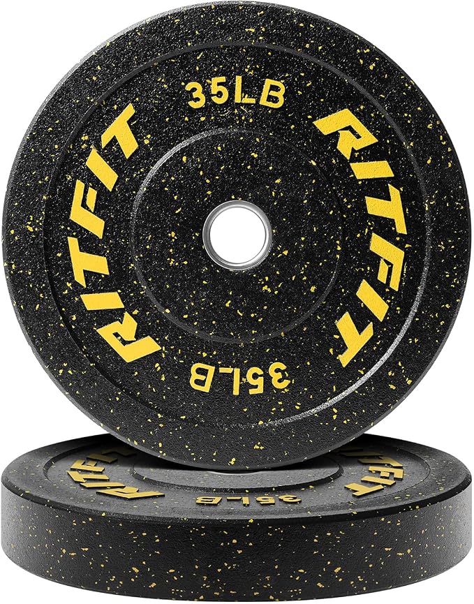 RitFit Bumper Plates, Colored Fleck-Rubber Weight Plates with Steel Insert, 2-inch Olympic Weight Plates for Weight Lifting and Strength Training