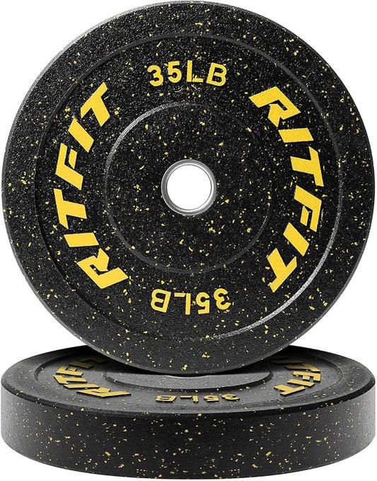 RitFit Bumper Plates, Colored Fleck-Rubber Weight Plates with Steel Insert, 2-inch Olympic Weight Plates for Weight Lifting and Strength Training