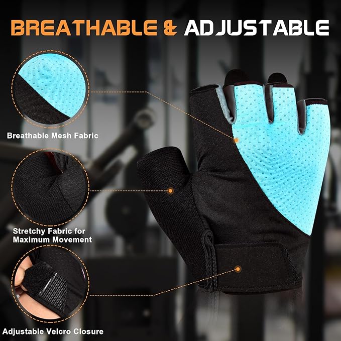 sunnex Workout Gloves for Women - Breathable Weight Lifting Gloves with Non-Slip Silicone Padding, Fingerless Gym Gloves for Cycling, Rowing, Pull Ups & Training (4 Sizes)