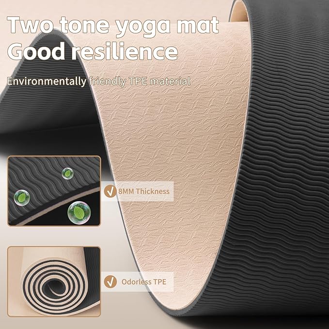 PAIDU Yoga Mat 8mm TPE Non‑Slip Fitness Mat with Strap for Home Workouts | SGS Certified, Odorless, Tear‑Resistant, Unisex, for Yoga, Pilates, Meditation, Home & Gym Workouts