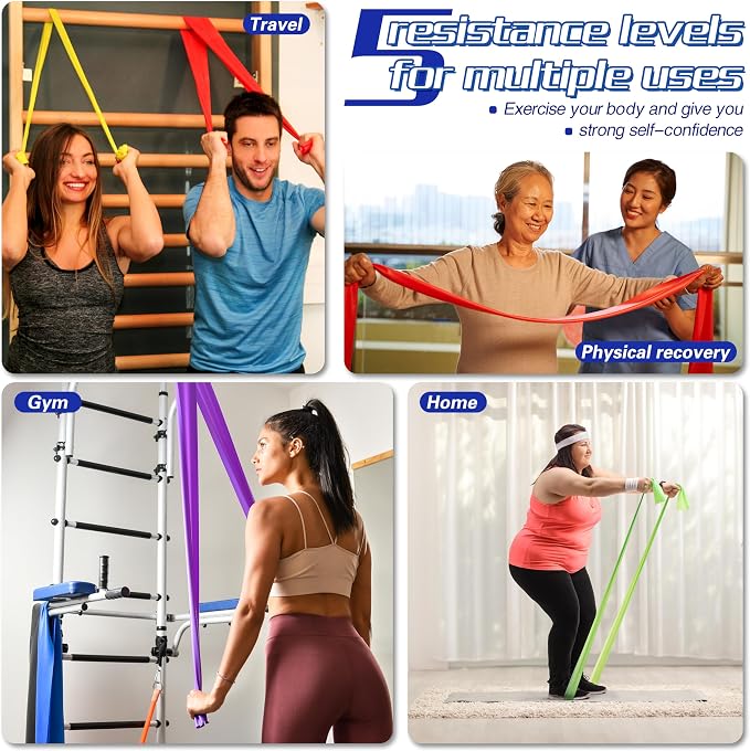 5 Pcs Resistance Bands for Working Out, Latex Free, Physical Therapy Bands, Exercise Bands Set for Stretching, Suitable for Rehab, Yoga,Pilates, Home Gym