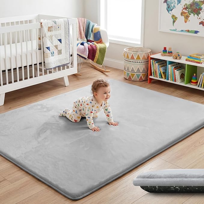1.5" Thick Baby Play Mat for Floor 50x50 Soft Foam Mats, Light Grey | Memory Mat for Baby to Play, Waterproof Easy Care with Non-Slip Tummy Time Play Mat for Nursery Playroom Classroom