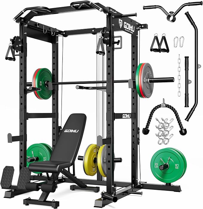 RH01 Power Cage Rack, 2000LBS Squat Rack with with Cable Crossover System&LAT Pull Down System, Multi-Function Workout Cage for Home&Garage Gym