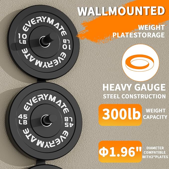 EVERYMATE Weight Plate Storage Rack, Olympic Weight Plate Holder, Bumper Plate Storage, Home Gym Organizer
