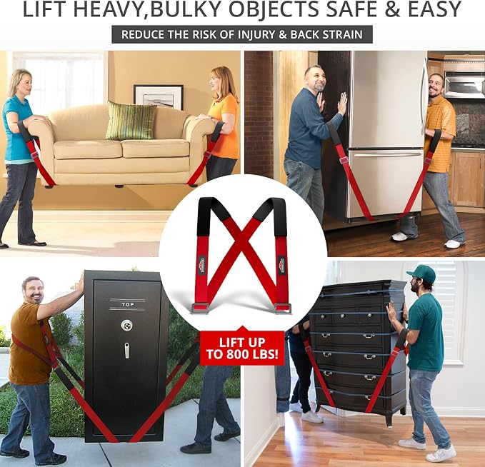 X-Protector Moving Straps - 2 Pairs - Red Lifting Straps for 2 Movers | Move Furniture Easily and Safely - Perfect for Lifting and Moving Heavy Objects! (Standard, Red)