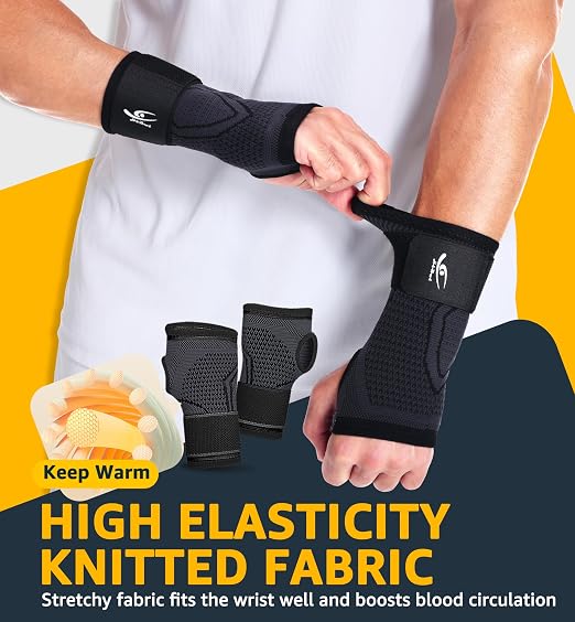 2-Pack Wrist Brace Wrist Wraps, Hand Compression Sleeves with Wrist Straps Support for Fitness Weightlifting MTB Tendonitis Carpal Tunnel Arthritis Pain Relief (Black, X-Large)