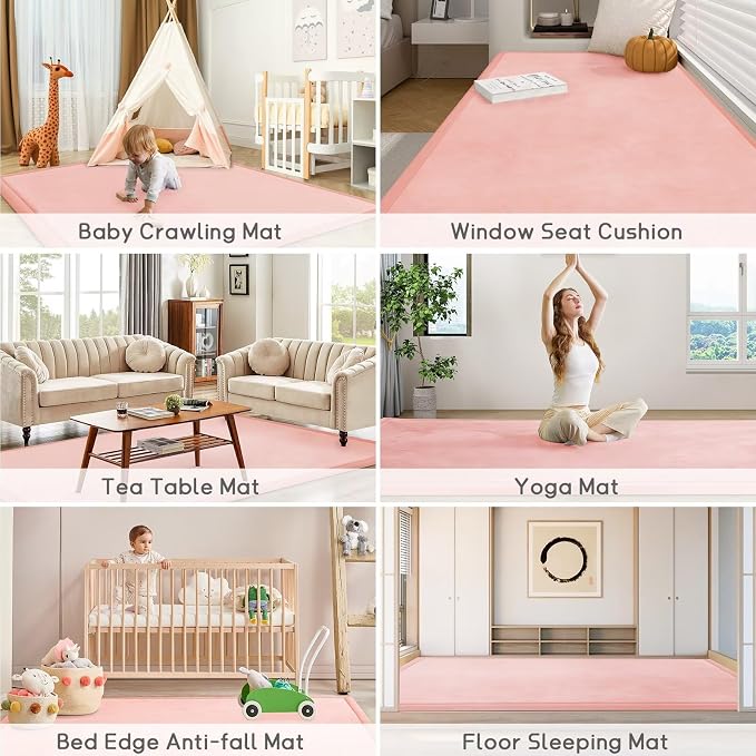 Baby Play Mat for Floor Nursery Rug Muscle Mat Area Rug Playroom Rug 71"x79" Playpen Mat Elastic Foam 1.3" Thick Crawling Mat for Babies,Toddlers, Infants, Kids,Light Pink