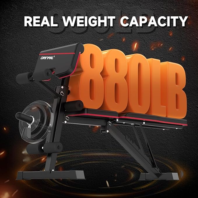 Orinar Adjustable Weight Bench, 880Lbs Bench Press for Full Body Workout, Workout Bench for Home Gym with Barbell Rack, Strength Training Stable Incline Decline Bench with Leg Developer
