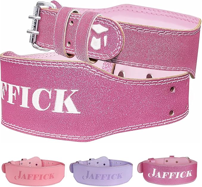 Jaffick Weight Lifting Belt For Ladies Leather Gym Belts Lower Waist Back Support For Women Men Fitness Squat Deadlift Heavy Duty Cross Training Gym Powerlifting Workout