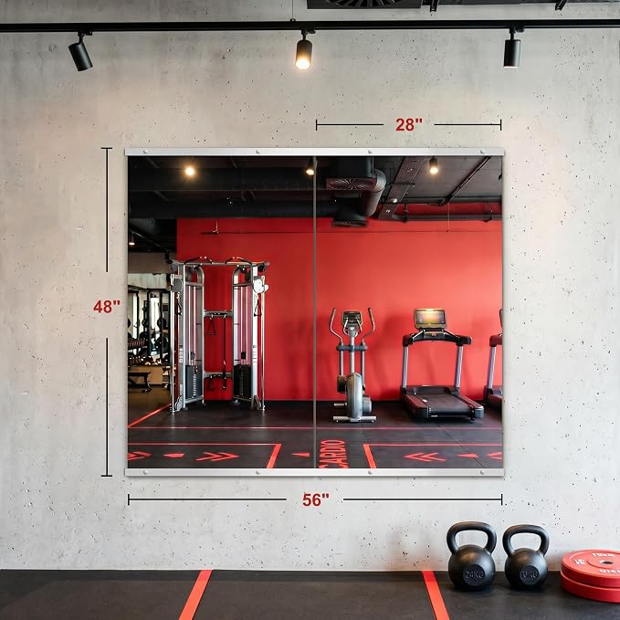 Home Gym Mirror for Wall, 48"x28"-2PCS Frameless Tempered Glass Mirror | Large Full Length Mirror for Garage, Workout, Yoga Room, Dance Studio & Home Exercise