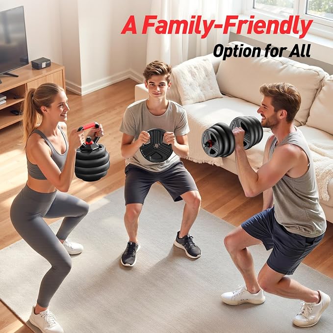 FITPLAM Adjustable dumbbell set,20/35/45/55/70/90lbs Free Weights set with upgraded nut, 5 in 1 Weight Set Used as Kettlebells, Barbell, Push up Stand, Fitness Exercise for Home Gym Suitable Men/Women