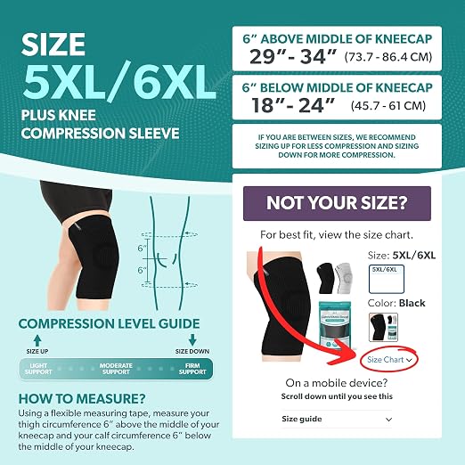 BraceAbility Plus Size Knee Brace for Women and Men – Compression Sleeve for Knee Pain Relief, Arthritis, Swelling, Osteoarthritis, Meniscus Tear, Joint Support Knee Stabilizer (5XL/6XL Black)