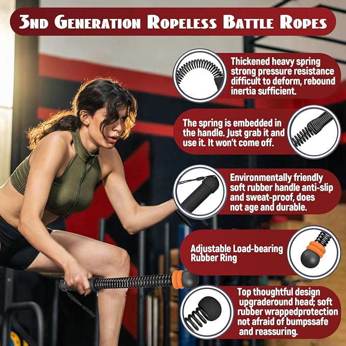 Ropeless Battle Ropes for Home Gym-PortableCordless Training Rope Fitness Equipment for Men & Women,Weighted WorkoutRopes for HIIT,Versatile Exercise Equipment for Home and Travel Exercise (Black)