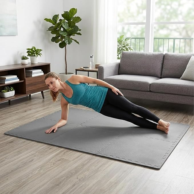 BalanceFrom Puzzle Exercise Mat 1/2" Thick, EVA Interlocking Foam Floor Tiles for Home Gym, Mat for Home Workout Equipment, Floor Padding for Kids, Gray, 24 in x 24 in x 1/2 in, 24 Sq Ft - 6 Tiles | Tiles for Home Gym, Mat for Home Workout Equipment, F...