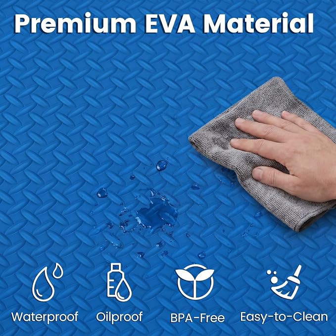 Tangkula 36 Tiles Exercise Flooring Mats with Border, Non-Slip EVA Foam Protective Mats, Elastic Puzzle Play Mats, 1/2" Interlocking Floor Mats for Home Gym, Fitness Room (Blue)