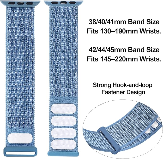 Sport Loop Band Compatible with Apple Watch Band 38mm 40mm 41mm 42mm 44mm 45mm iWatch Series 7 6 5 SE 4 3 2 1 Strap, Nylon Weave Women Men Stretchy Elastic Braided, 42 44 45mm Cape Cod Blue | Braided Nylon Band for Apple Watch 42mm 44mm, Adjustable Com...