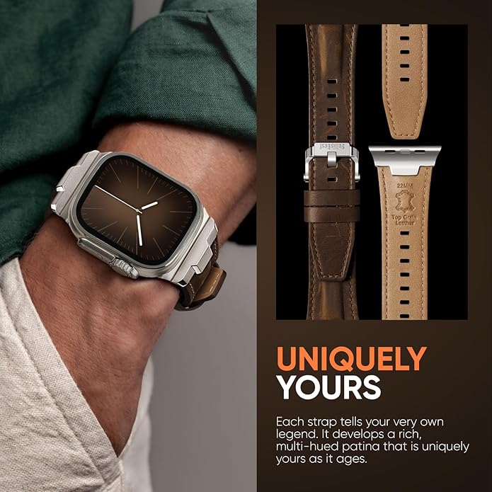 Suitisbest Leather Band Compatible for Apple Watch Ultra Band 49mm 46mm 45mm 44mm 42mm 41mm 40mm, Genuine Leather Replacement Strap for iWatch series 11 10 9 8 7 6 5 4 3 2 1, SE 3 2 1, Ultra 3 2 1