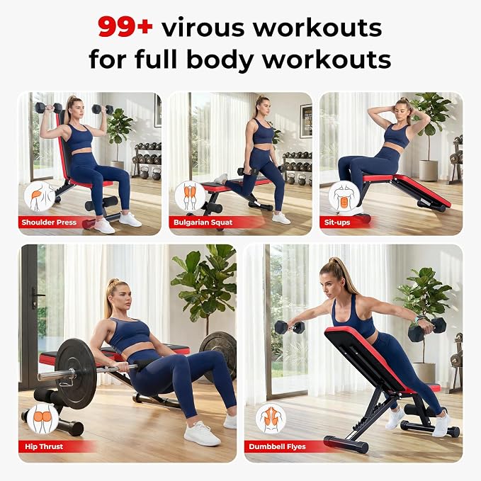 95% Pre-assemble Adjustable Weight Benches for Home Gym, 9 Backpad Positions Workout Bench, 660lb Compact Bench Press for Small Space(1Sec Fast Folding)
